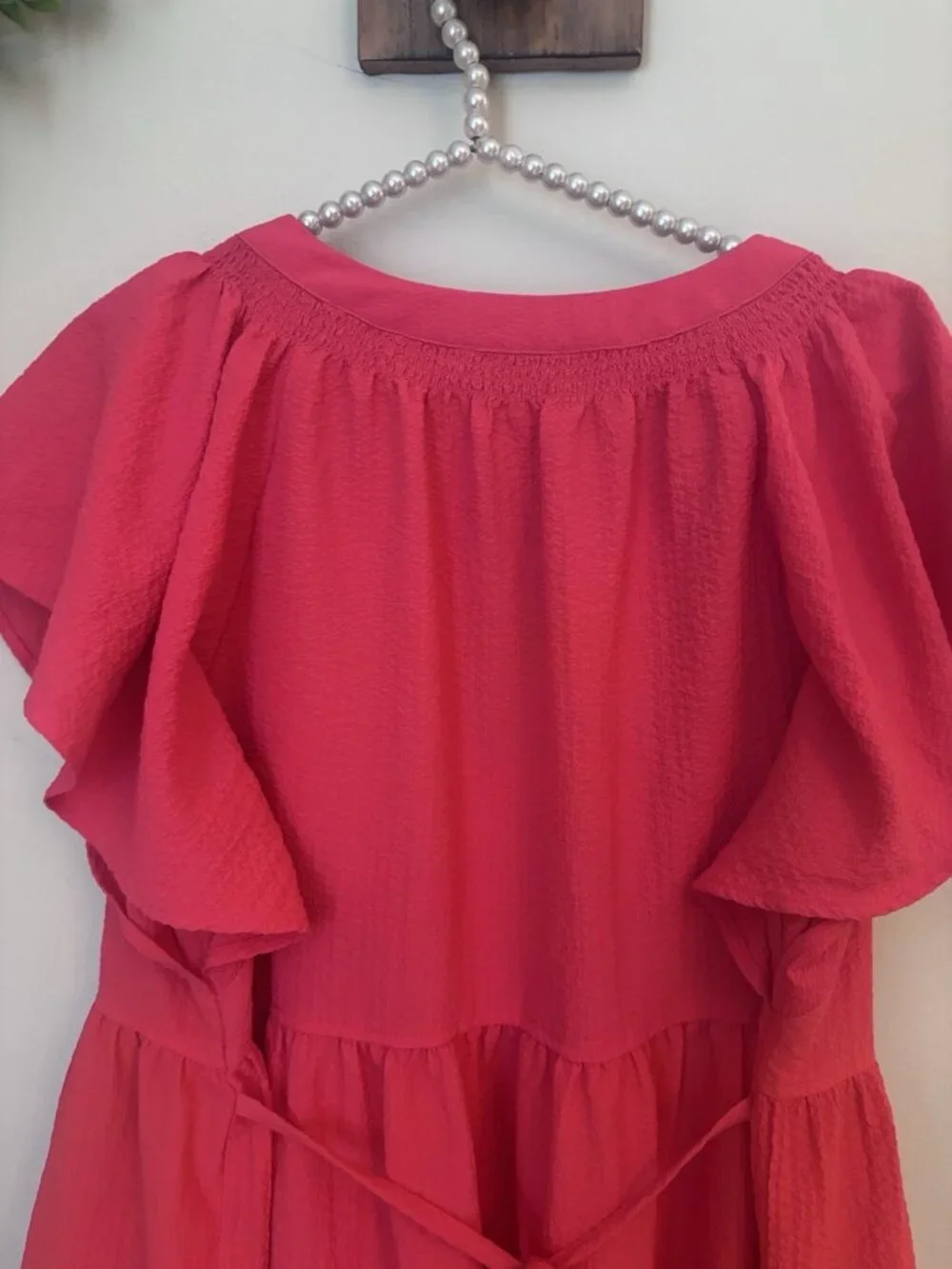 Calvin Klein Womens Size 14 Red Orange Dress Flutter Sleeve Pockets Tiered